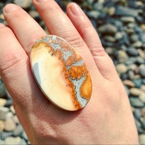 XL Maligano Jasper hammered sterling silver ring